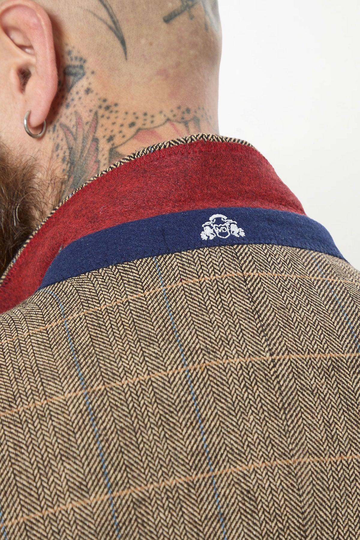 TED - Tan Tweed Check Three Piece Suit with Double Breasted Waistcoat - Image 6