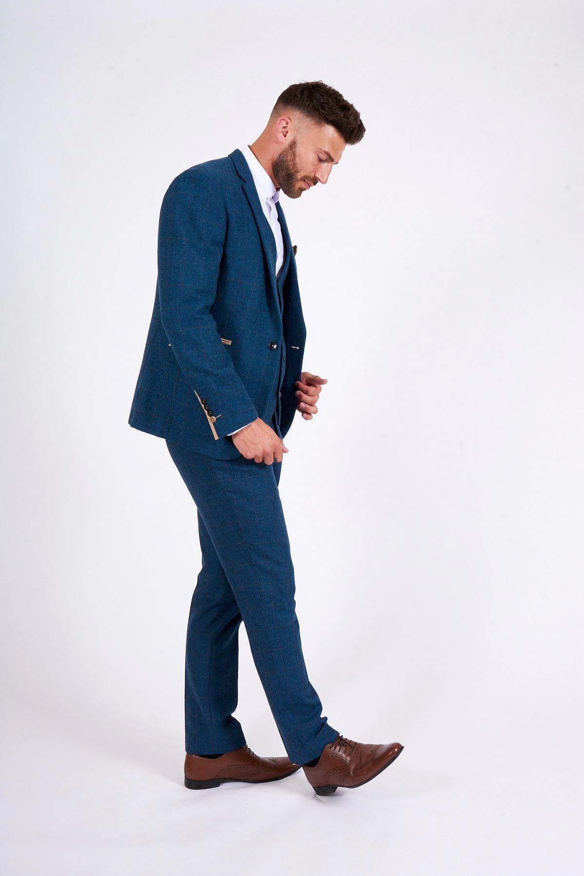 TV Star Jake Quickenden in Dion Blue Tweed Check Suit - Image 3