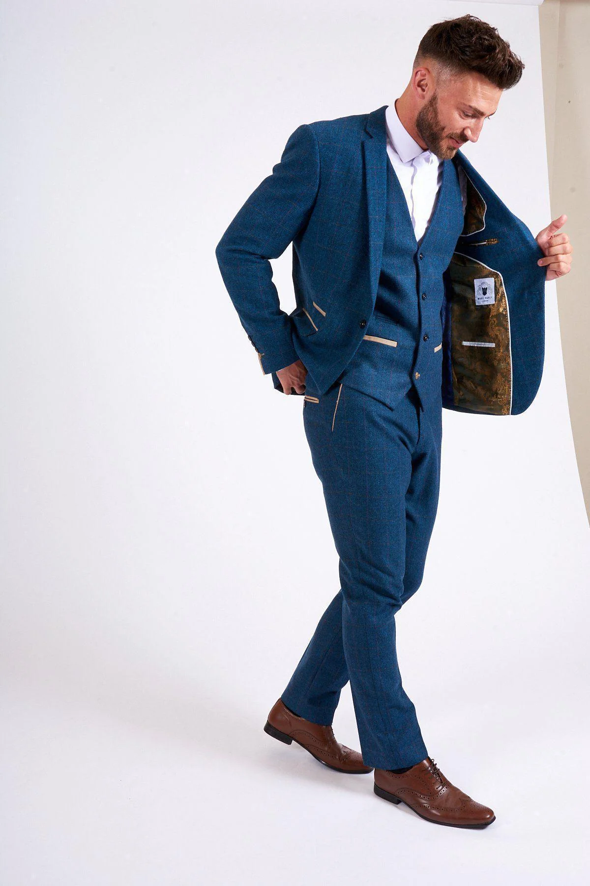 TV Star Jake Quickenden in Dion Blue Tweed Check Suit - Image 4